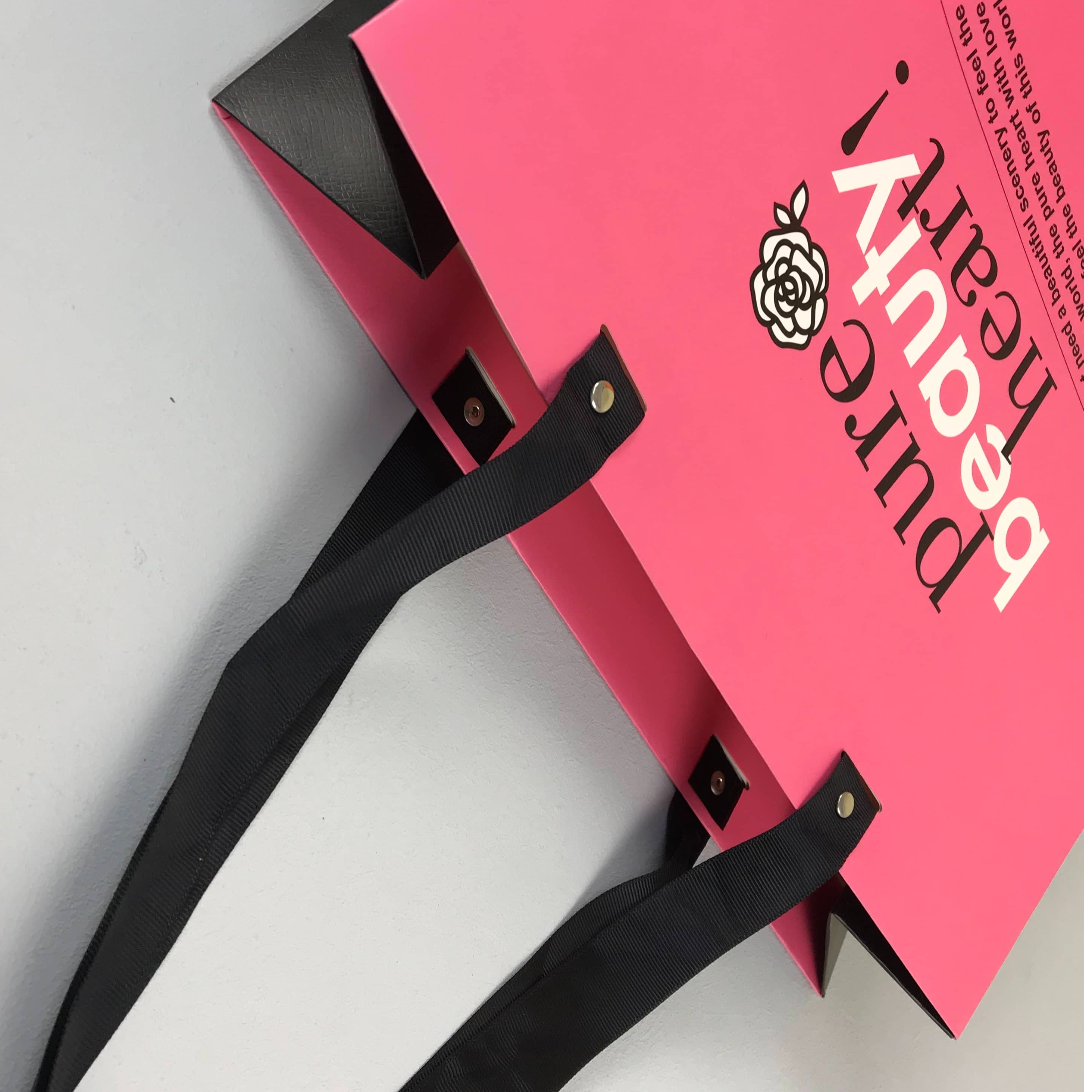 Bolsas de papel personalizadas con logotipo | Bolsa de comestibles reutilizable de regalo rosa con manijas para tiendas de compras