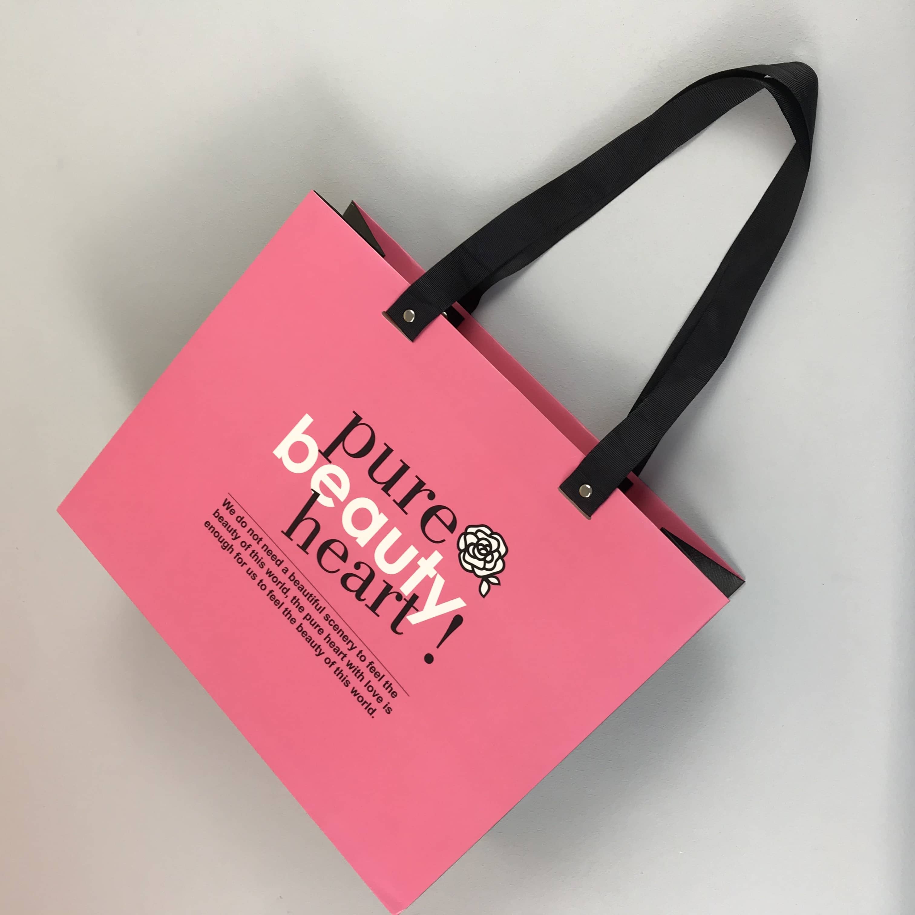 Bolsas de papel personalizadas con logotipo | Bolsa de comestibles reutilizable de regalo rosa con manijas para tiendas de compras