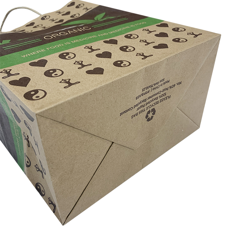 Bolsas de papel kraft marrones con manijas de alimentos personalizados bolsas de comestibles