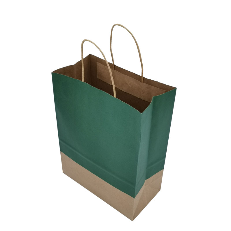Bolsa de papel Kraft verde personalizado para hacer compras con asa