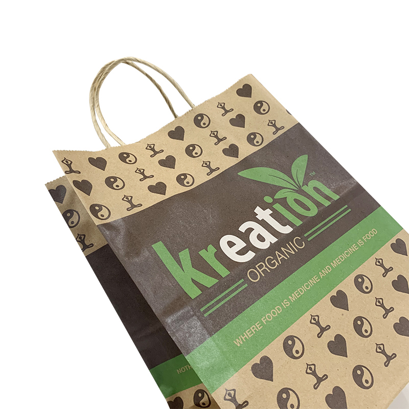 Bolsas de papel kraft marrones con manijas de alimentos personalizados bolsas de comestibles