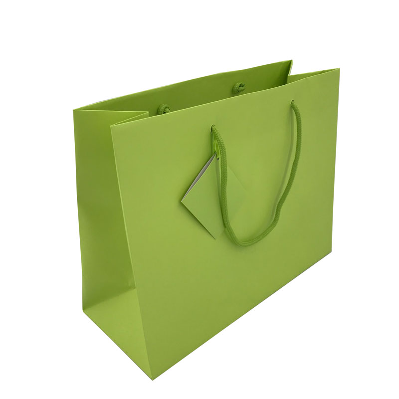 Bolsa de compras única de papel verde hierba con logotipo impreso