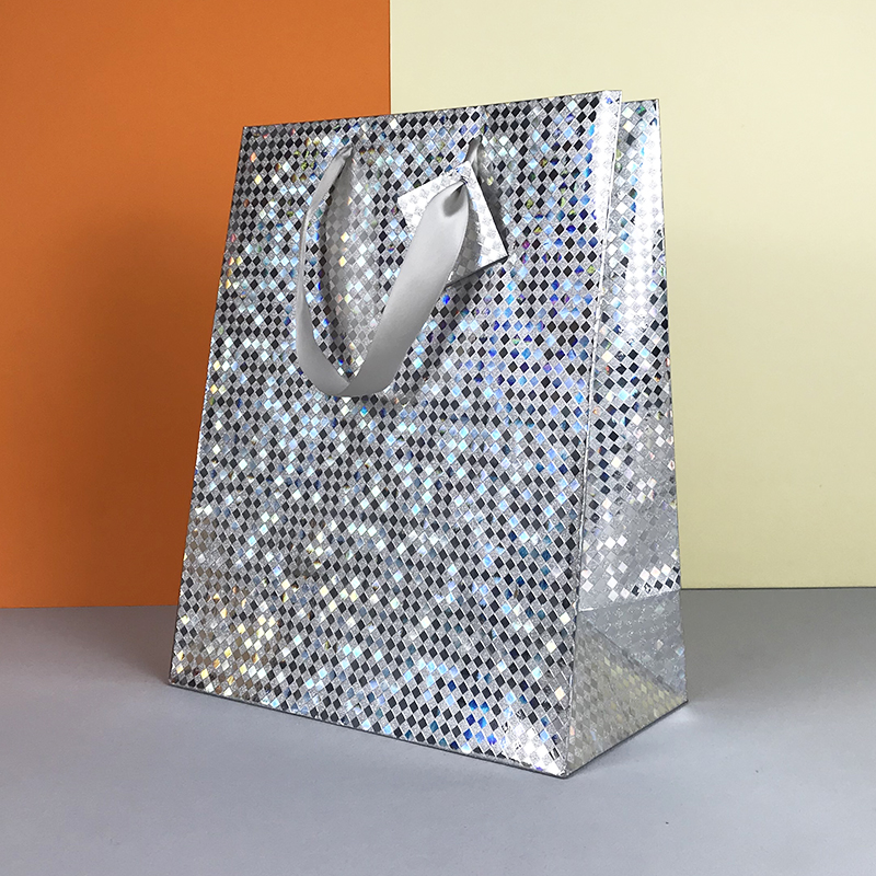 Bolsa de papel de compra de Lipack Silver Glitter Bling Cosmetics