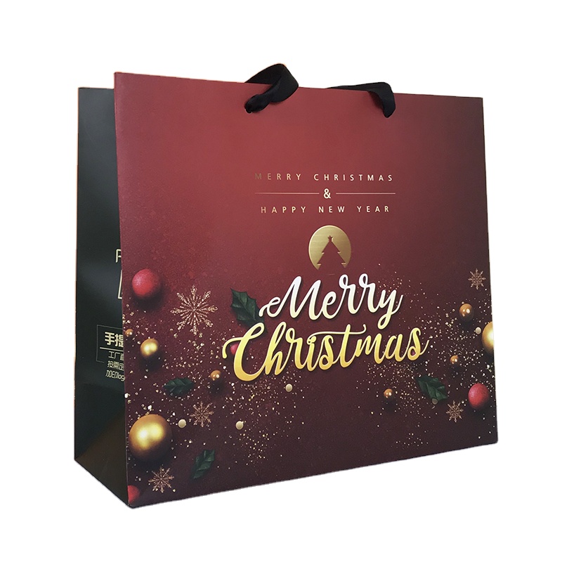 Bolsas de regalo de Navidad Bolsa de papel a granel con asas al por mayor y personalización