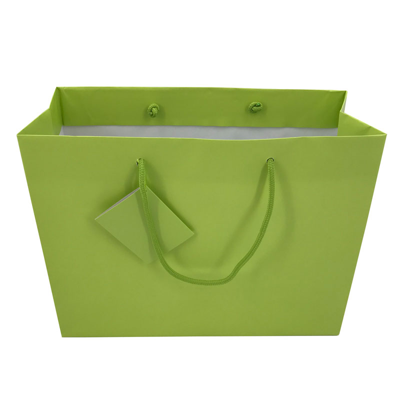 Bolsa de compras única de papel verde hierba con logotipo impreso